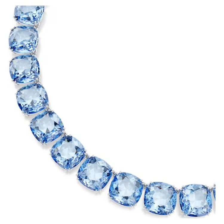 Millenia necklace Cushion cut, Blue, Rhodium plated